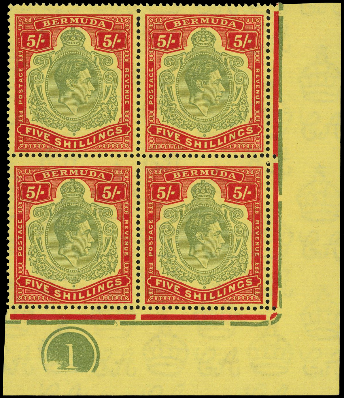 Bermuda SG 118d, de Plate block mint