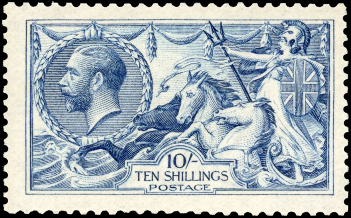 GB: 1915 Seahorse DLR 10s blue, mint unmounted