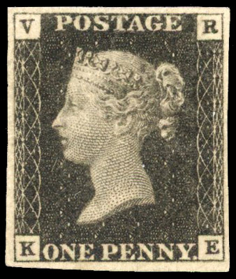 GB: 1840 ‘VR’ Official 1d black (KE), BPA cert (2014) observes “short crease at top”, a collectable example of this rarity