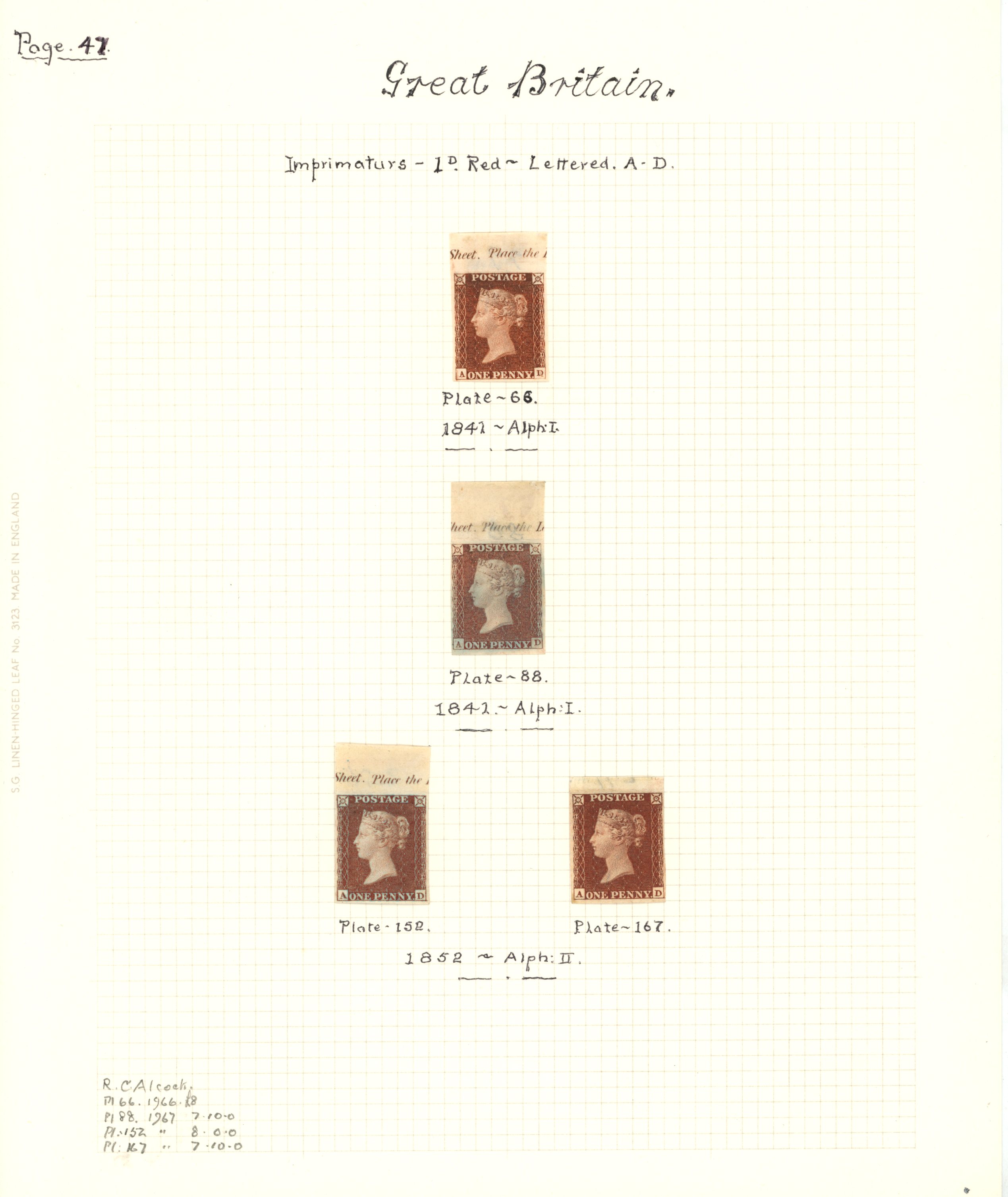 1841 1d red selection of four unused...