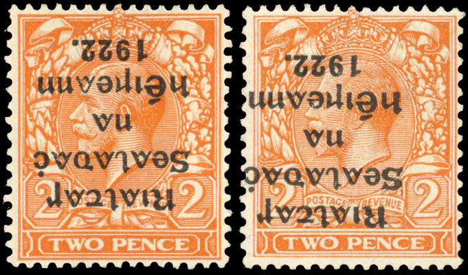 Ireland 1922 2d orange die I, II overprint inverted