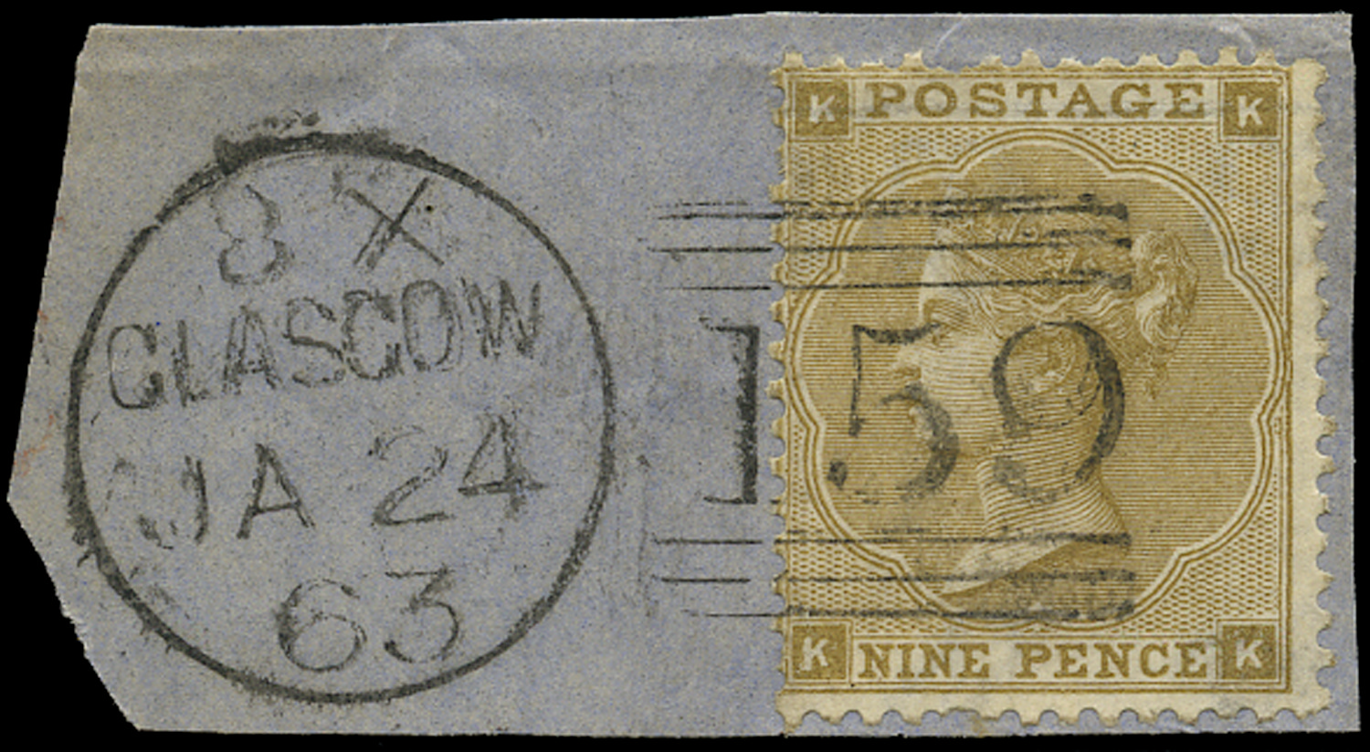 SG86 1862 9d Bistre vfu KK