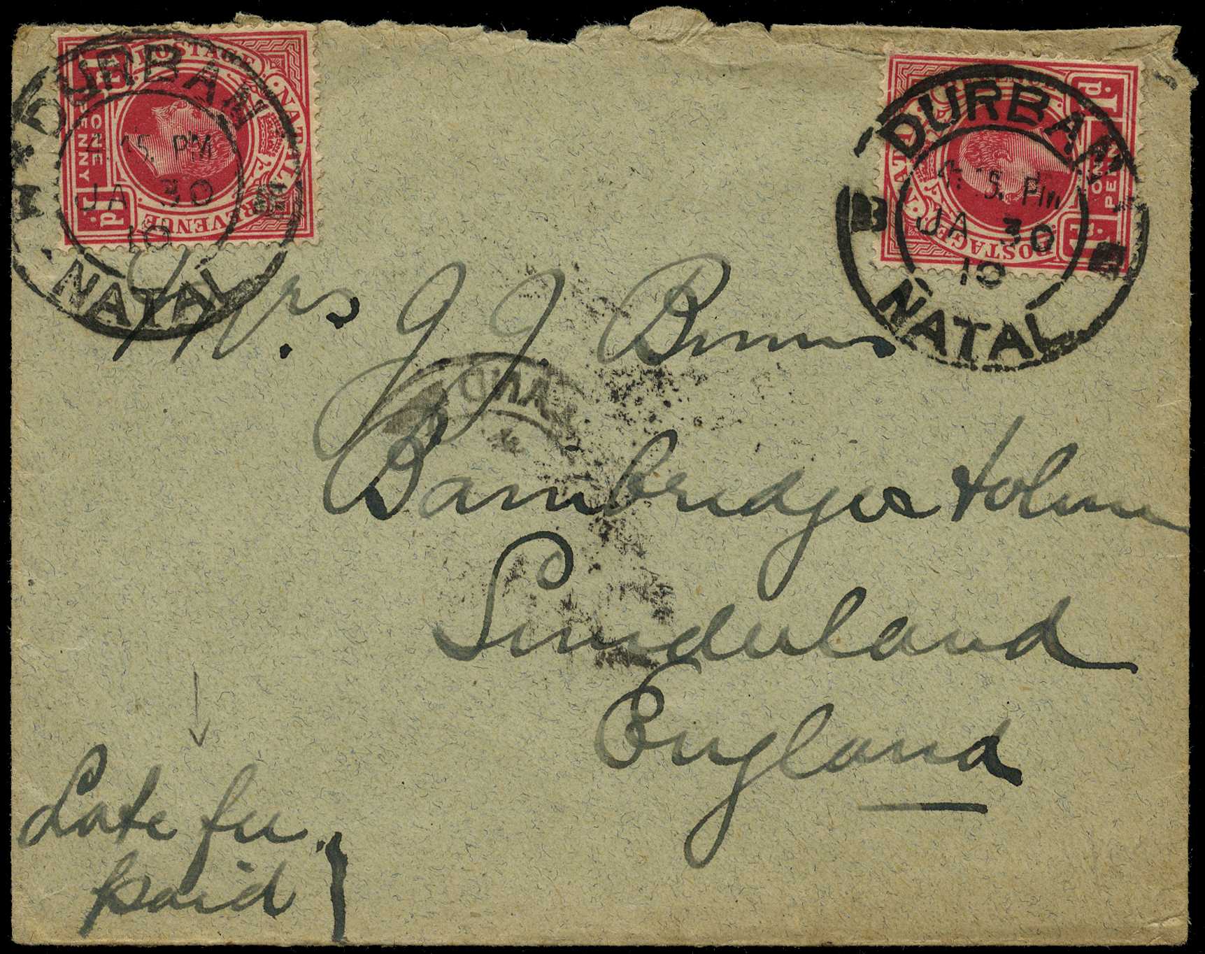 1910 (10 Jan) envelope to Sunderland posted...