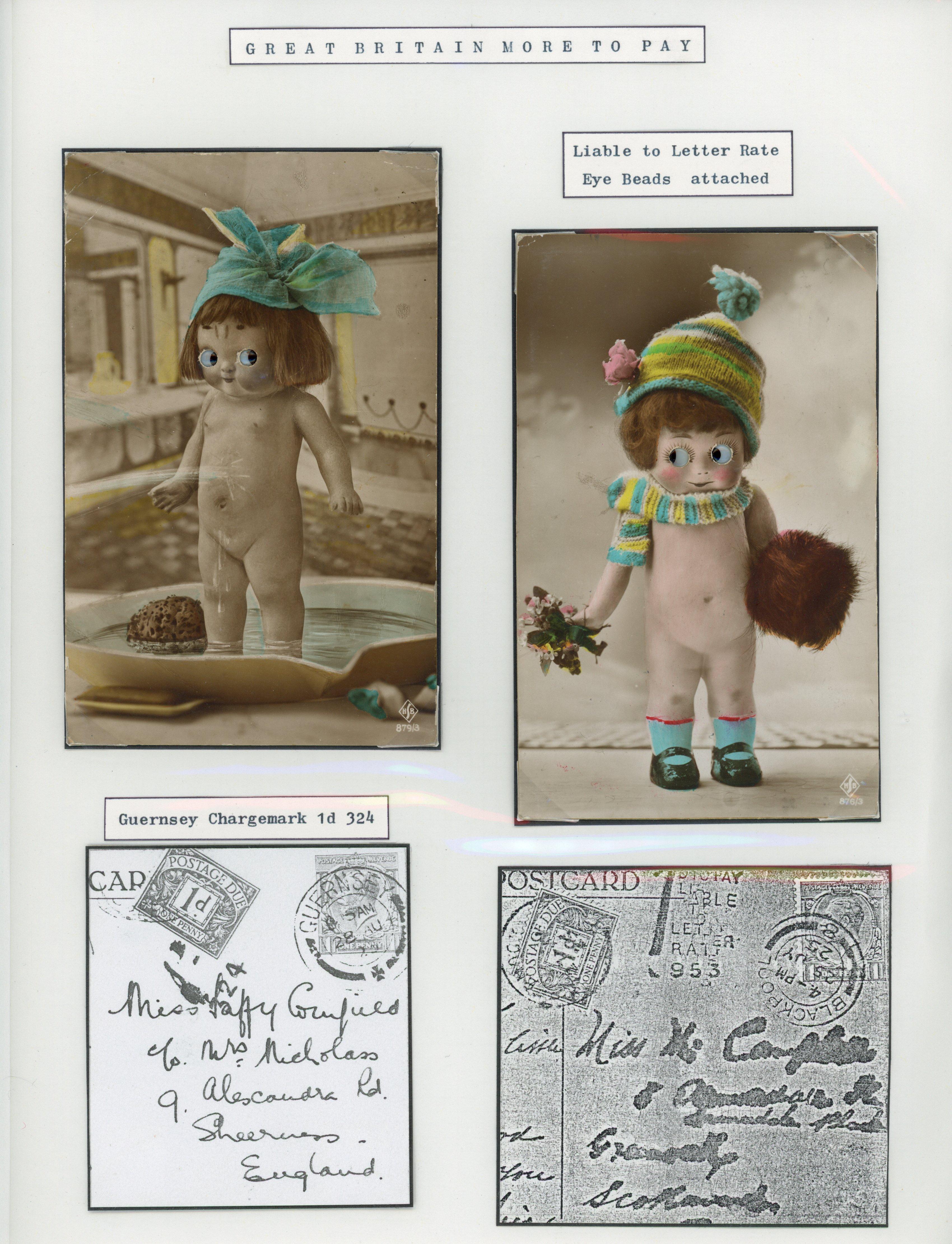 Great Britain 1923-25 pair of novelty postcards with beads for eyes