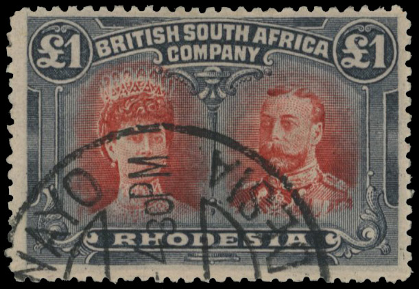 £1 brownish scarlet and slate-black RSC K, Bulawayo CTO