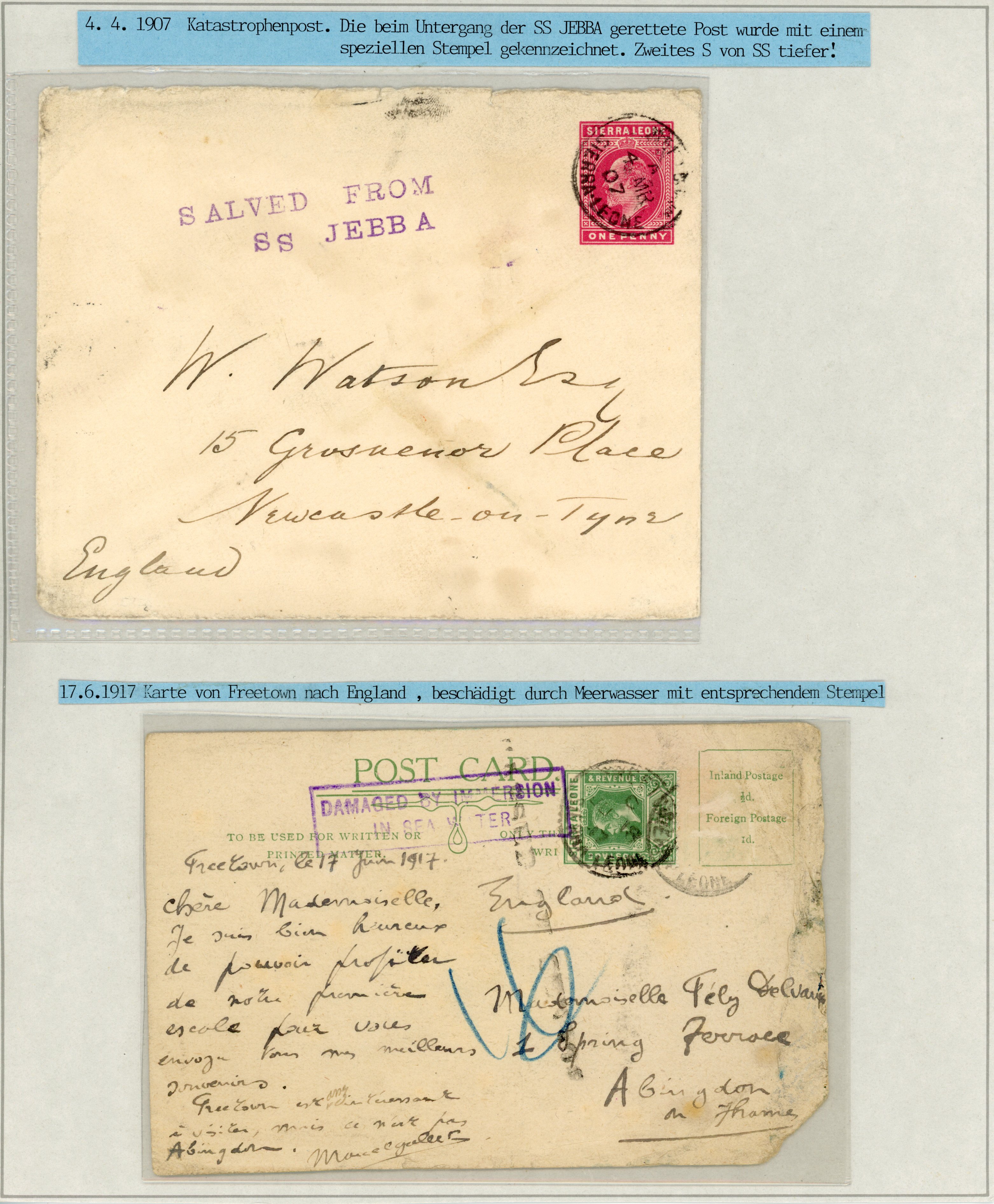 DISASTER MAIL: 1907 KEVII 1d red postal stationery envelope to England cancelled