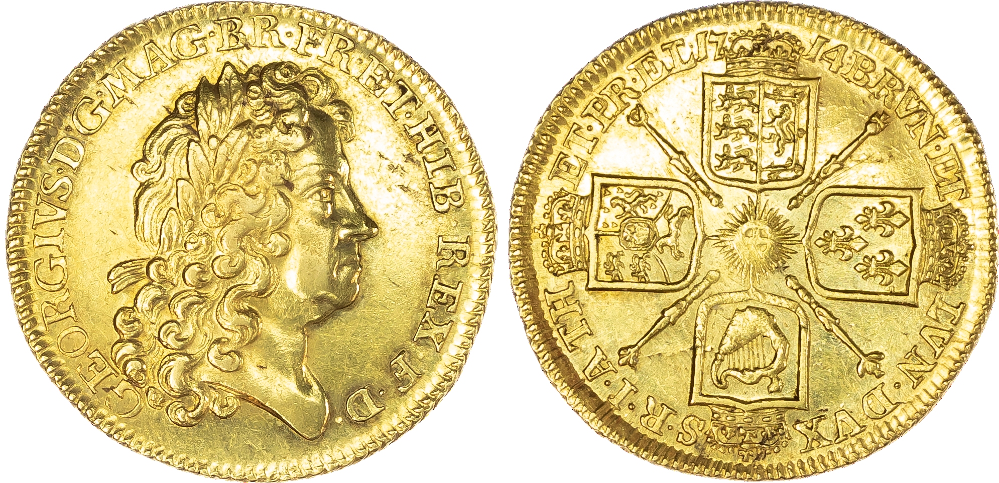 George I (1714‑27), Guinea, 1714 ‘Prince Elector’ type, first laureate head right, thick toothed border both sides, legend