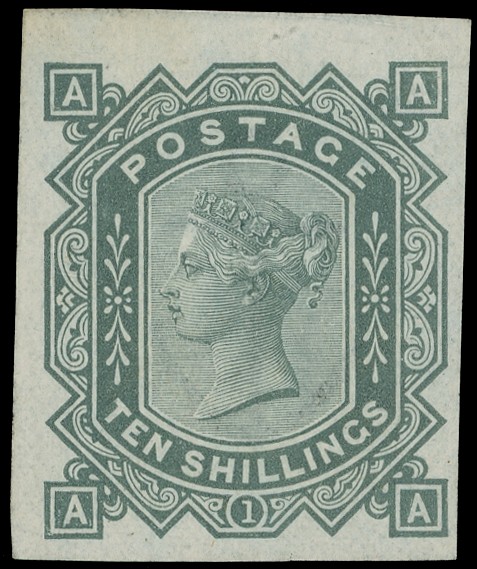 1883 10s Grey green Pl.1 (Wmk. Anchor) Imperforate imprimatur