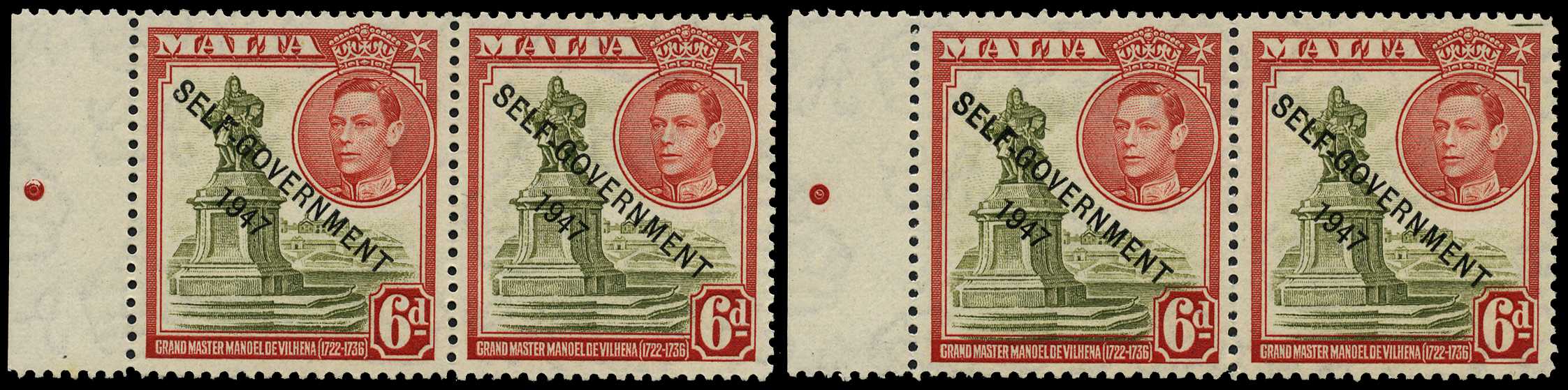 1948-3 Self-Government 6d. Two positional...