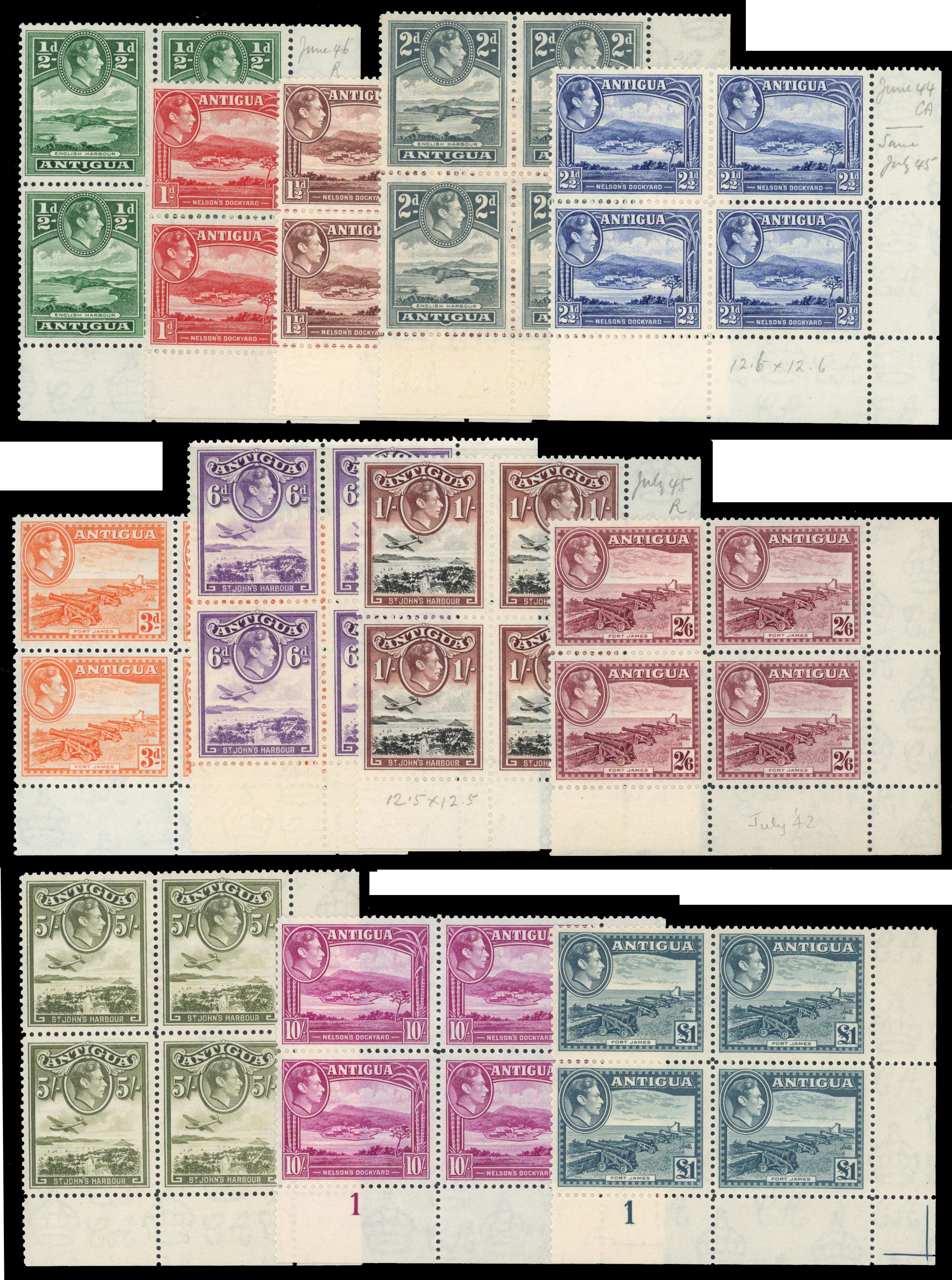 Antigua SG 98-109 Plate blocks mint