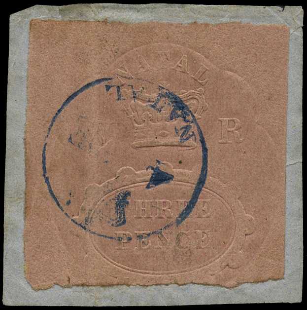 1857-61 3d embossed on rose paper, imperf.,...