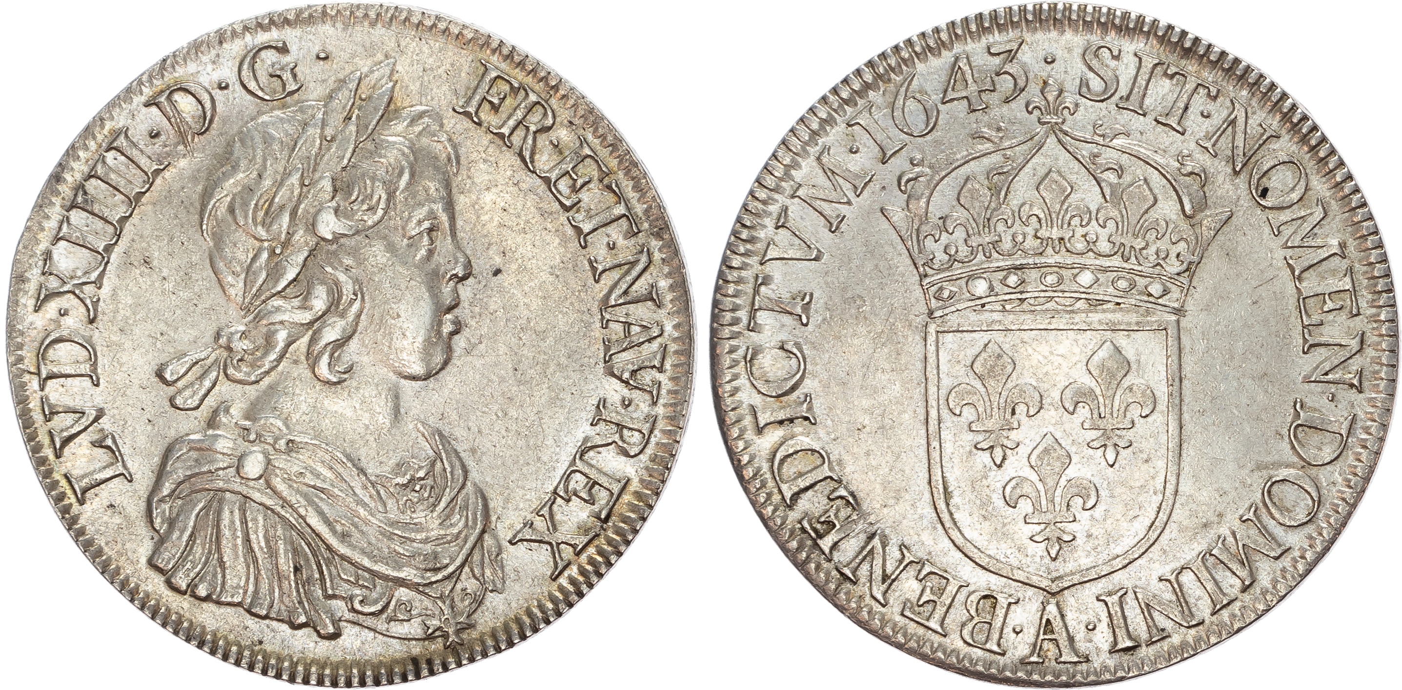France, Louis XIV (1643-1715), silver Écu à la mèche courte, 1643 A