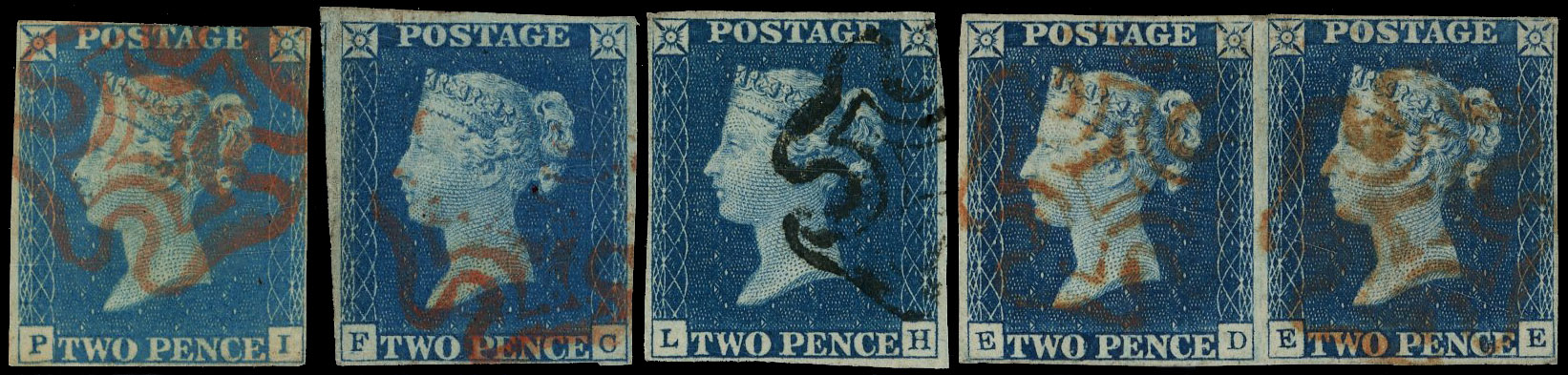 1840 2d Blue Pl.1. Used group of four