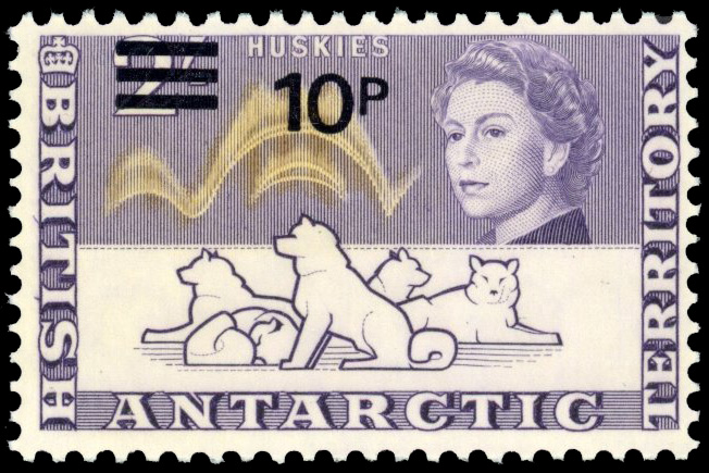 British Antarctic Territory SG 34w 1971 10p on 2s watermark inverted mint