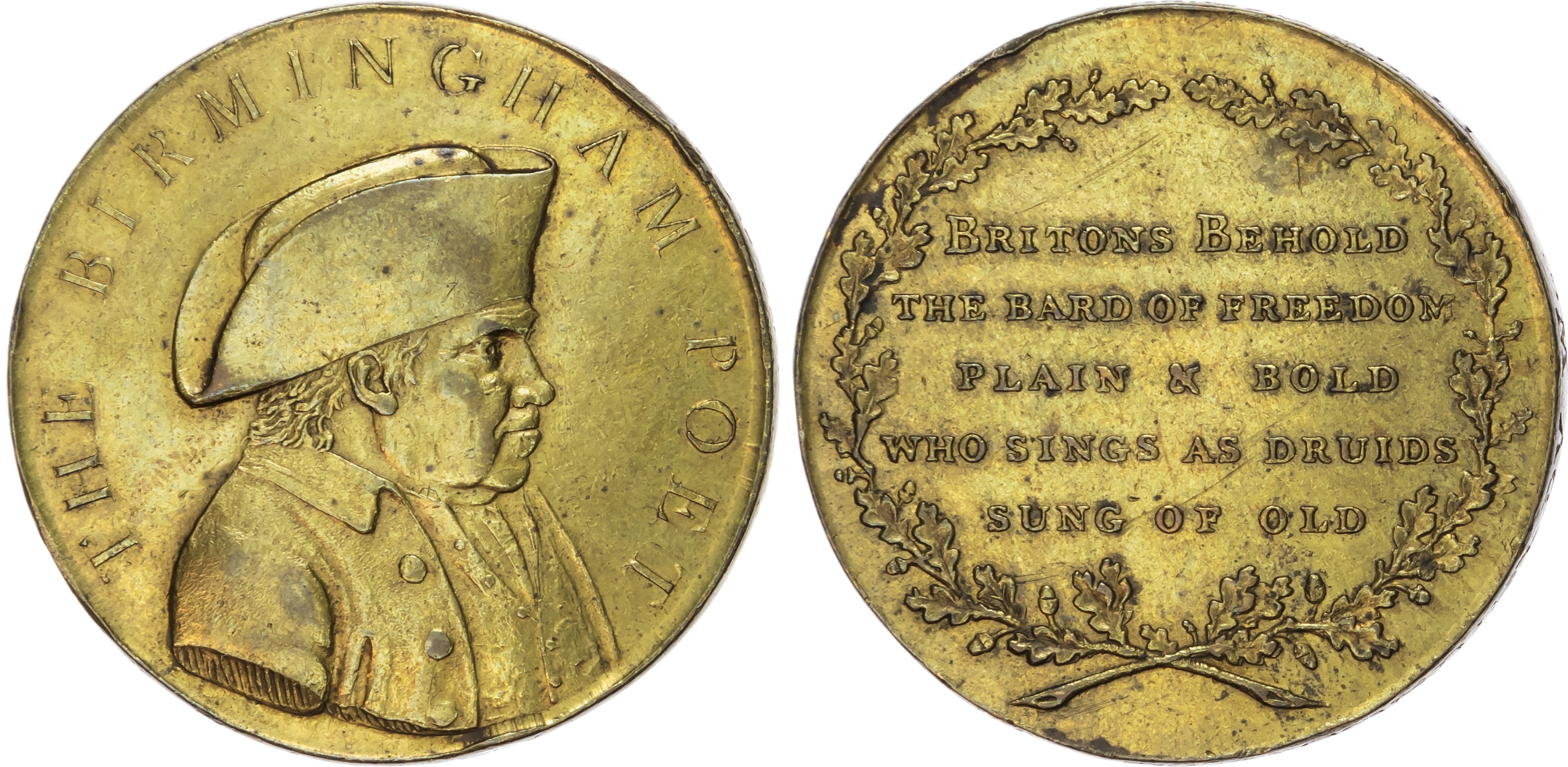 Warks. Birmingham , John Freeth, The Birmingham Poet (publican), a brass Penny/medalet, c.1795, unsigned [for …