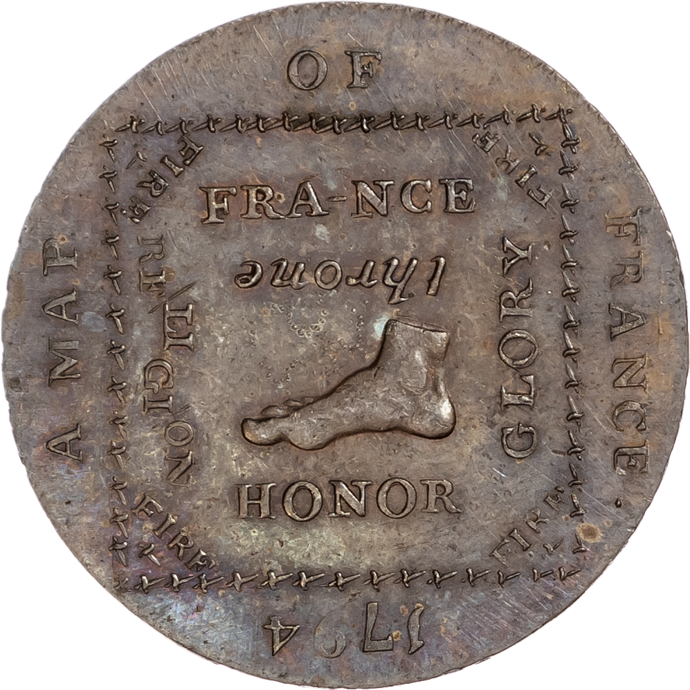 London, Political Series, William Mainwaring’s (button maker) satirical Map of France Halfpenny 1794