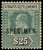 1906 $25 grey-green and black overprinted SPECIMEN Type D12, o.g., fine save for a little gum loss around hinge.  SG 139s,...
