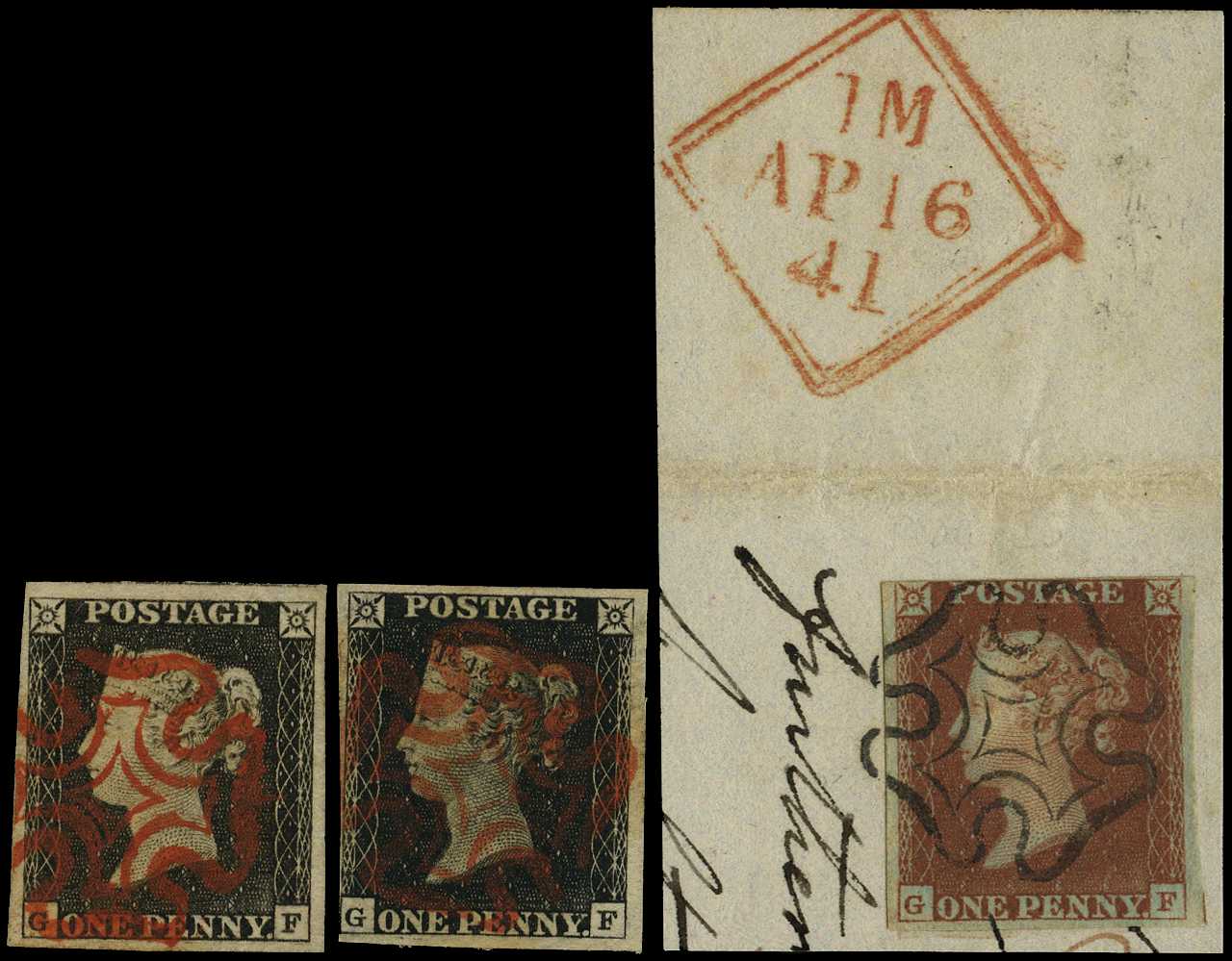 1840 1d black, Plate 1a and 1b, (GF), both...