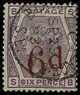 1883 6d on 6d Lilac Pl.18. Very fine...