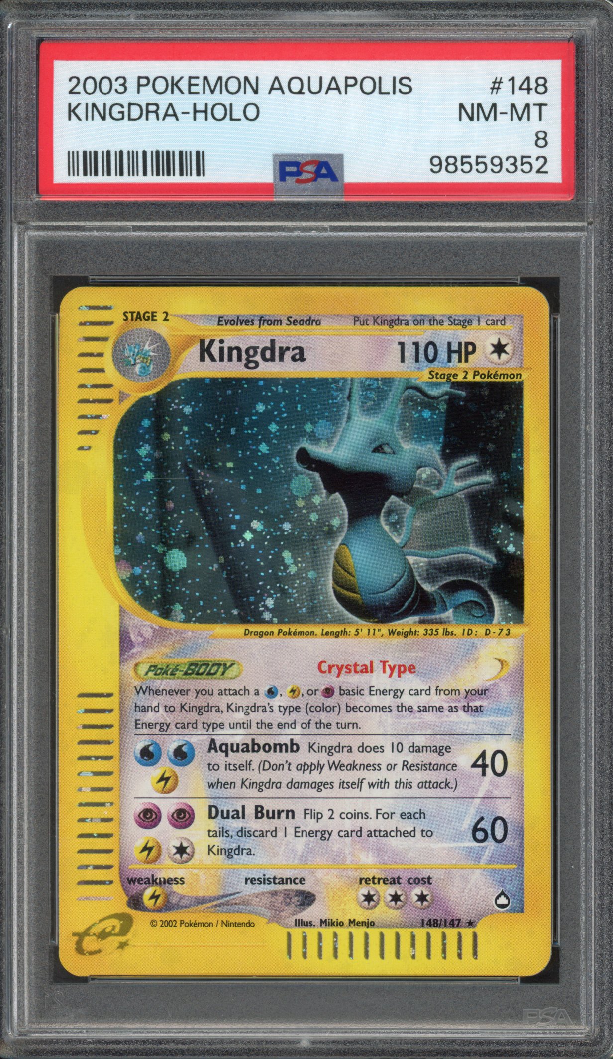 PSA 8 Kingdra Crystal Holo - Aquapolis #148