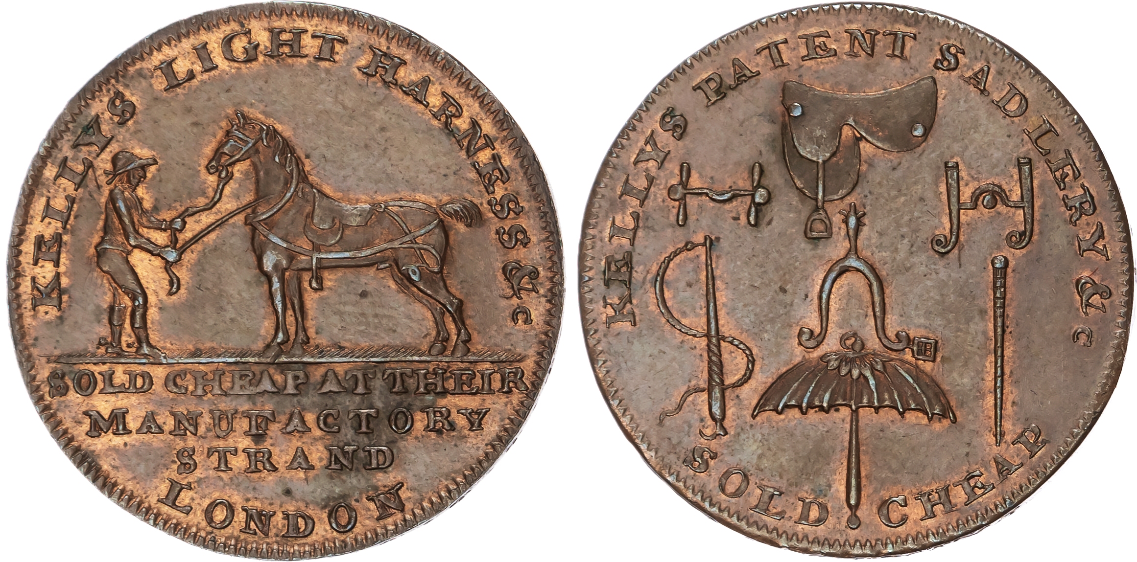 London, Chandos Street, William Allen (shoemaker and seller) Halfpenny 1795, Allen family arms, rev. Cordwaine…