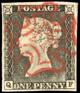 GB 1840 1d grey black, plate 1a (very worn)(QF), good even margins, used superb crisp red Maltese Cross