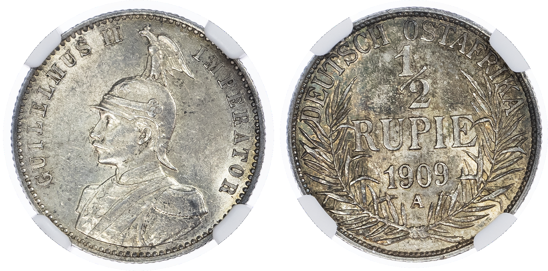 German East Africa. Wilhelm II AR 1/2 Rupie. 1909A. 