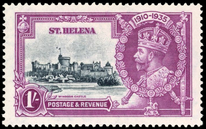 St Helena SG 127h 1935 1s Jubilee dot by flagstaff mint