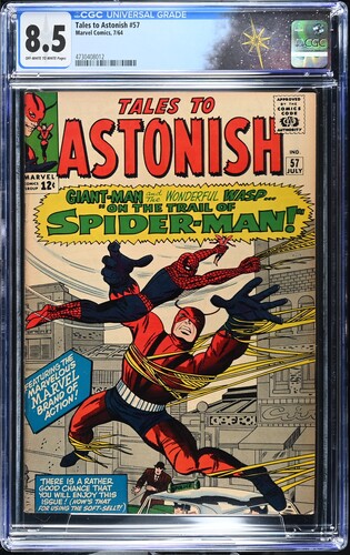 Tales to Astonish #57 CGC 8.5 Early Spider-Man Appearance & Emblem Missing (Marvel Comics, 1964) Off-White to White Pages