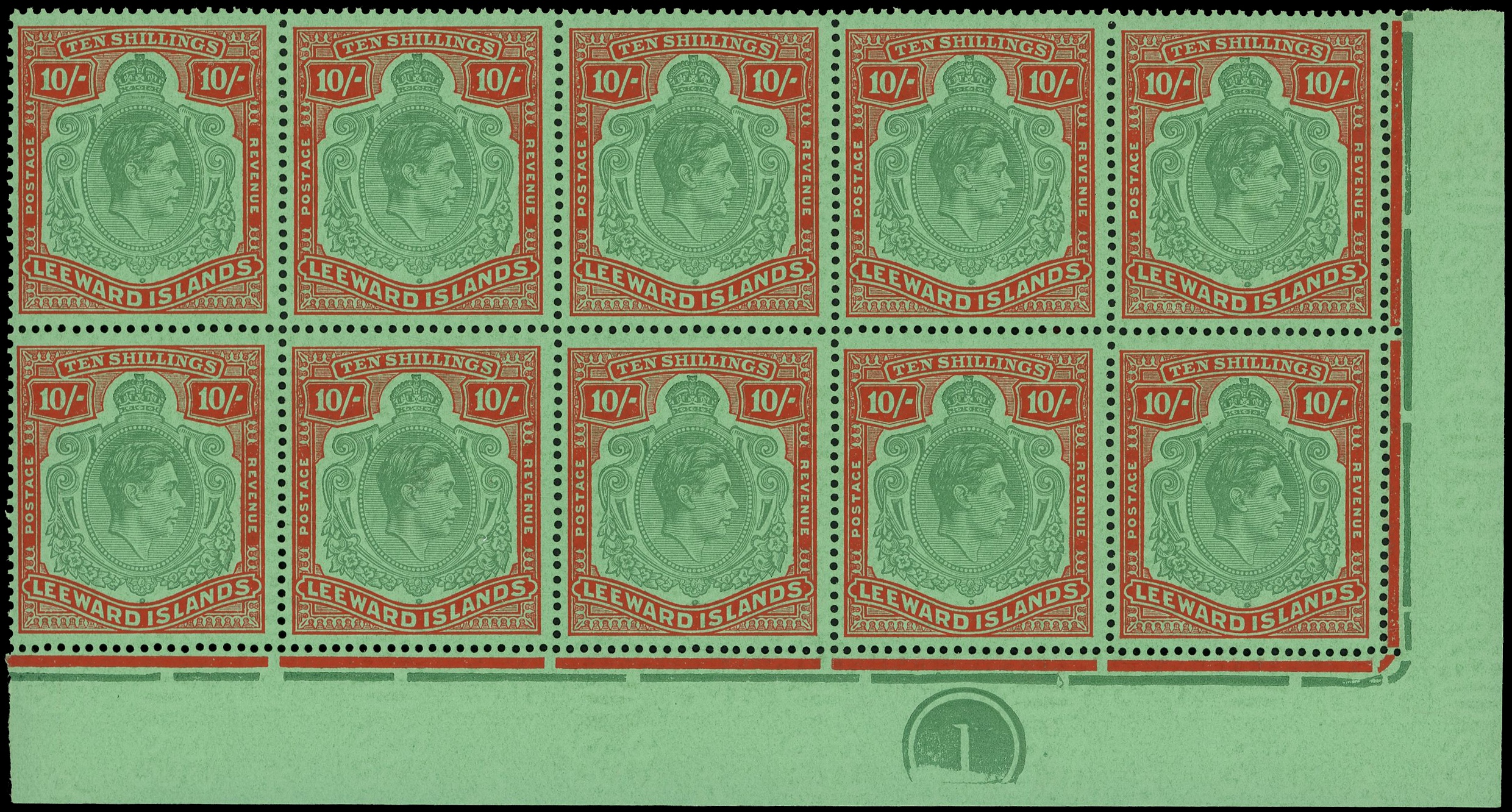 Leeward Islands SG 113c Plate block mint