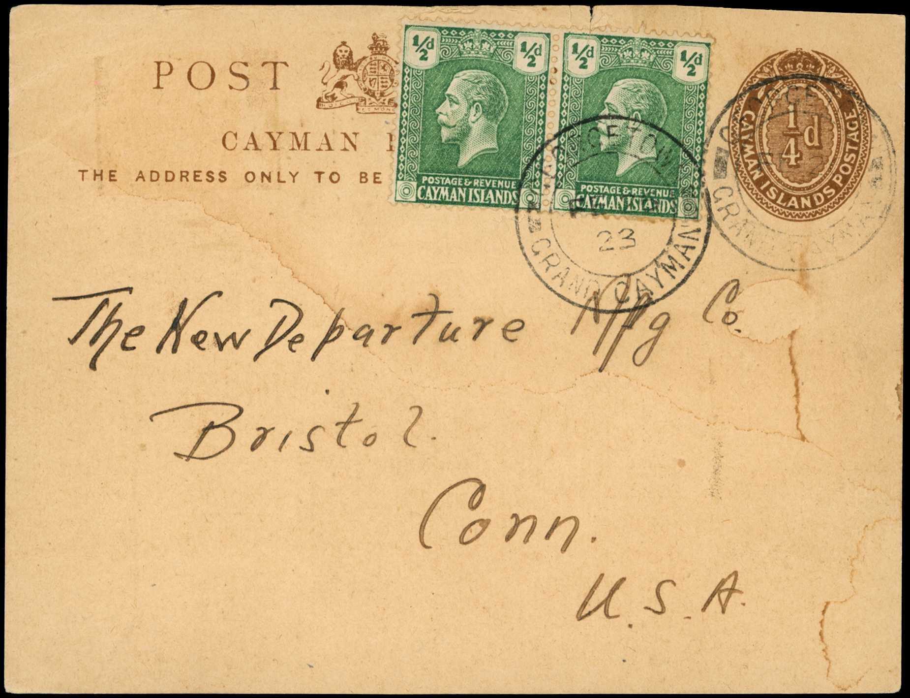 1923 ¼d Postal Card (HG 1) uprated with a pair...