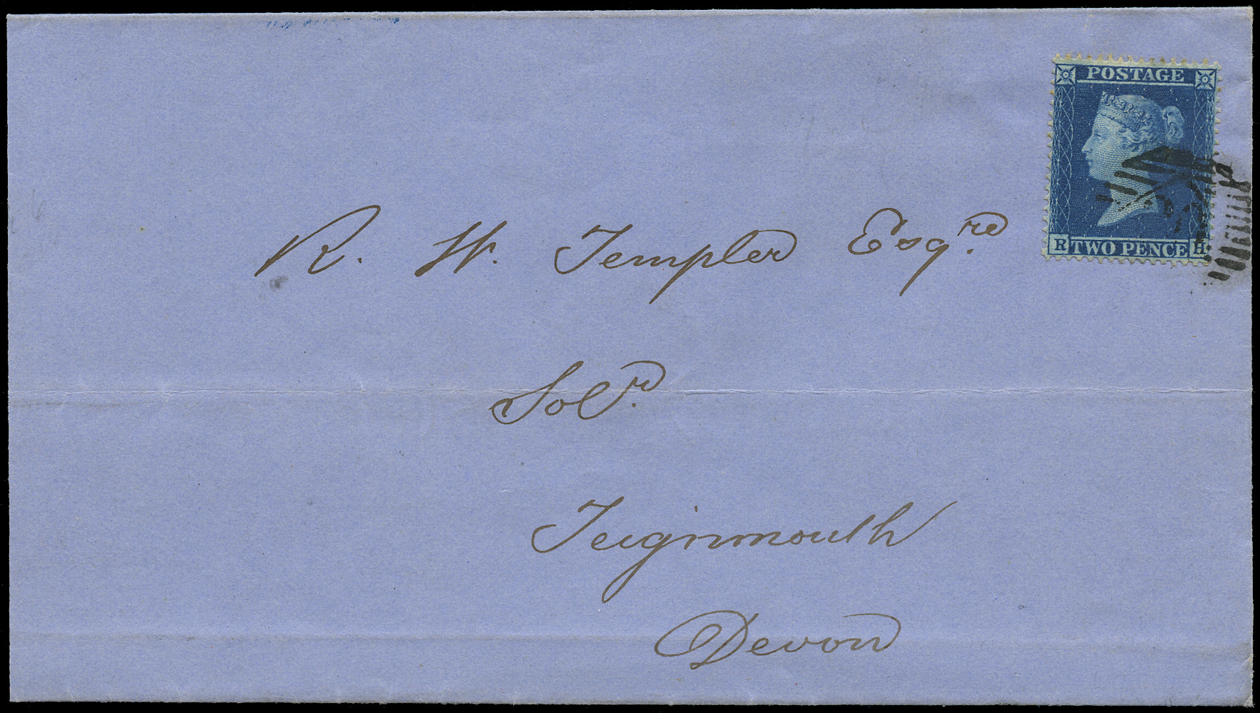 SG36a 1858 2d Deep blue Pl.6 RH Cover