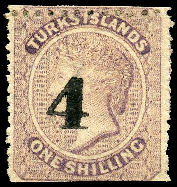 Turks Island 1881 '4' on 1s lilac type 30 unused