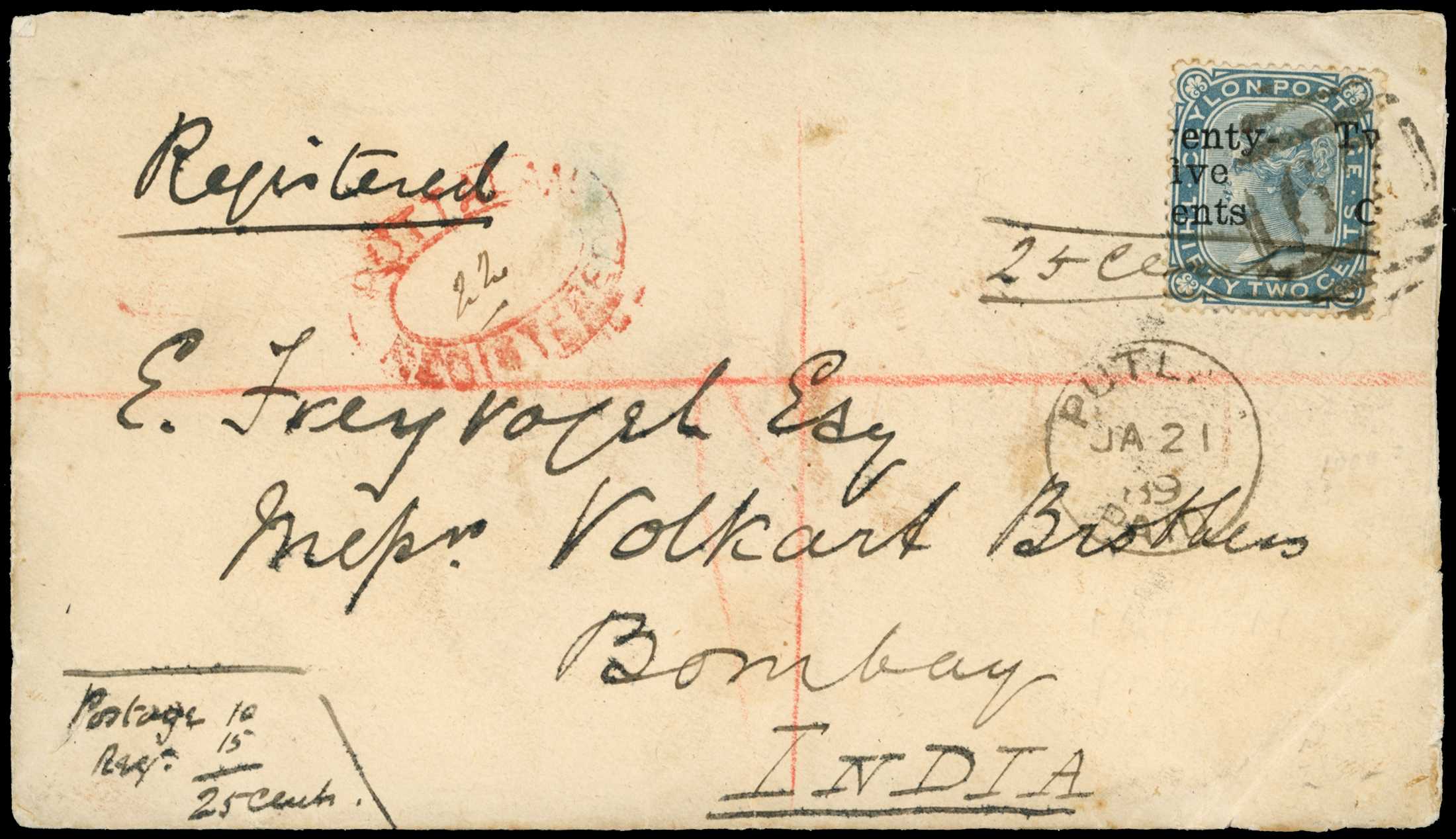 POSTAL HISTORY: 1889 registered cover to...