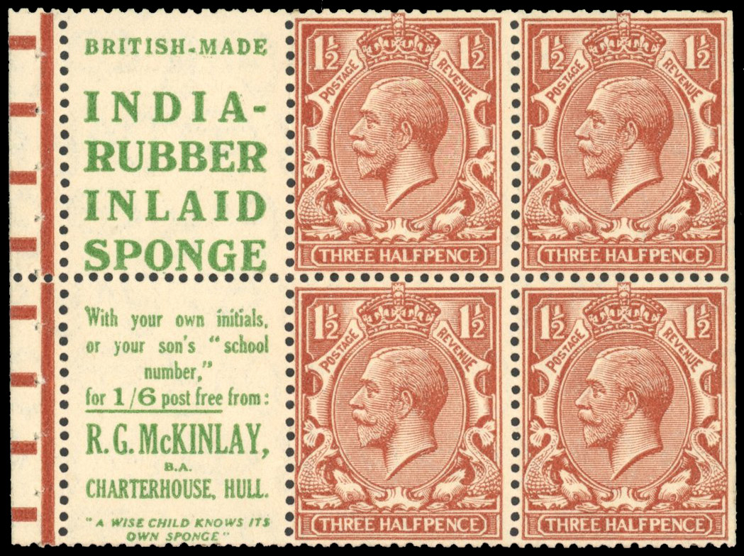 GB 1912-24 1½d advertising booklet pane #72 in green, NB15a(72)
