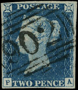 1840 2d Blue Pl.1. Witney numeral