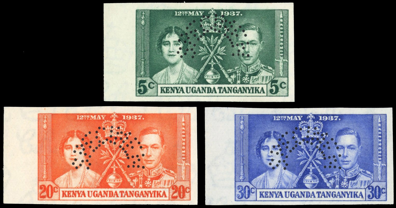 KUT SG 128-130 1937 Coronation imperforate Specimens