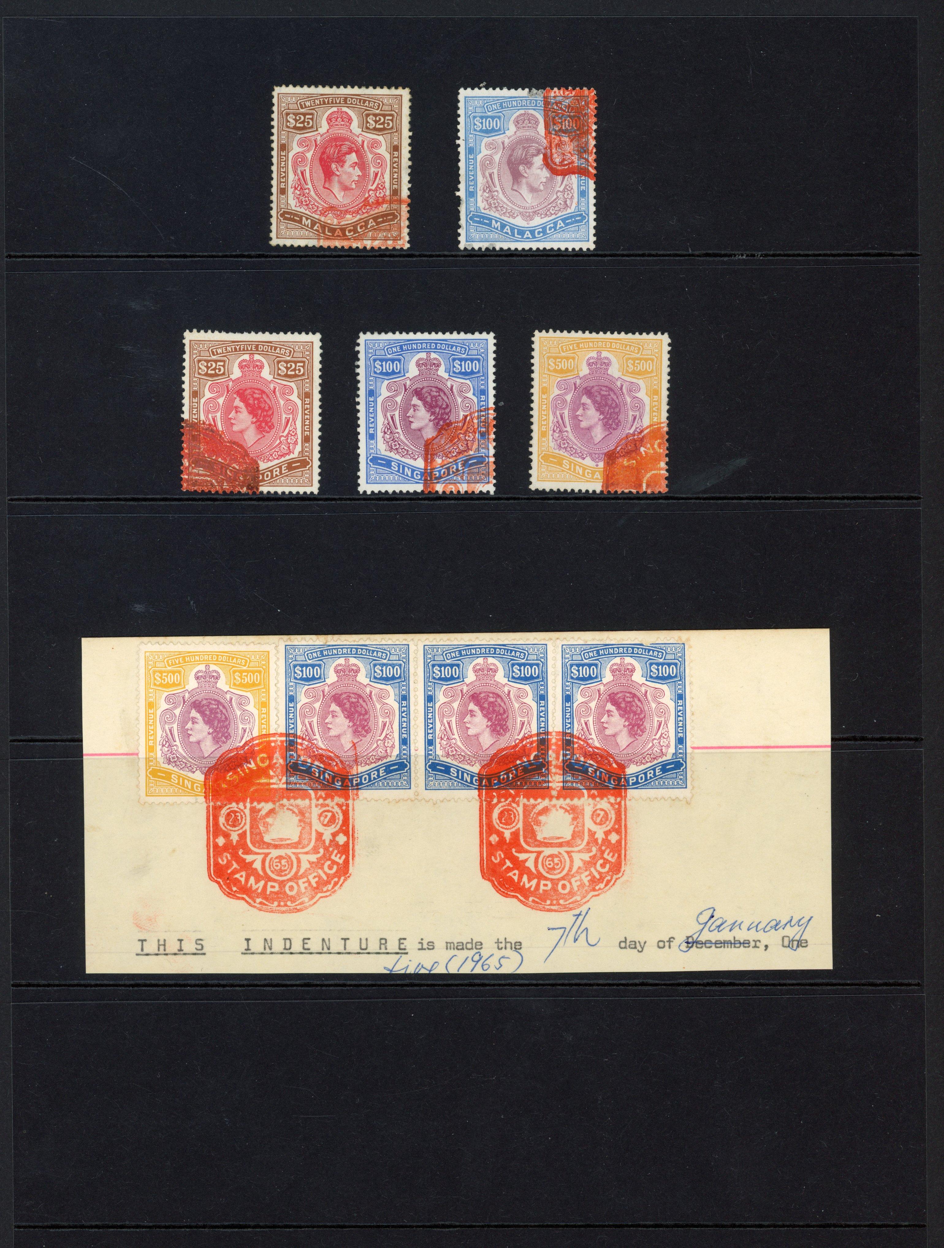 Malaya 1949-65 used selection of keyplate high values arranged on two Hanger sheets