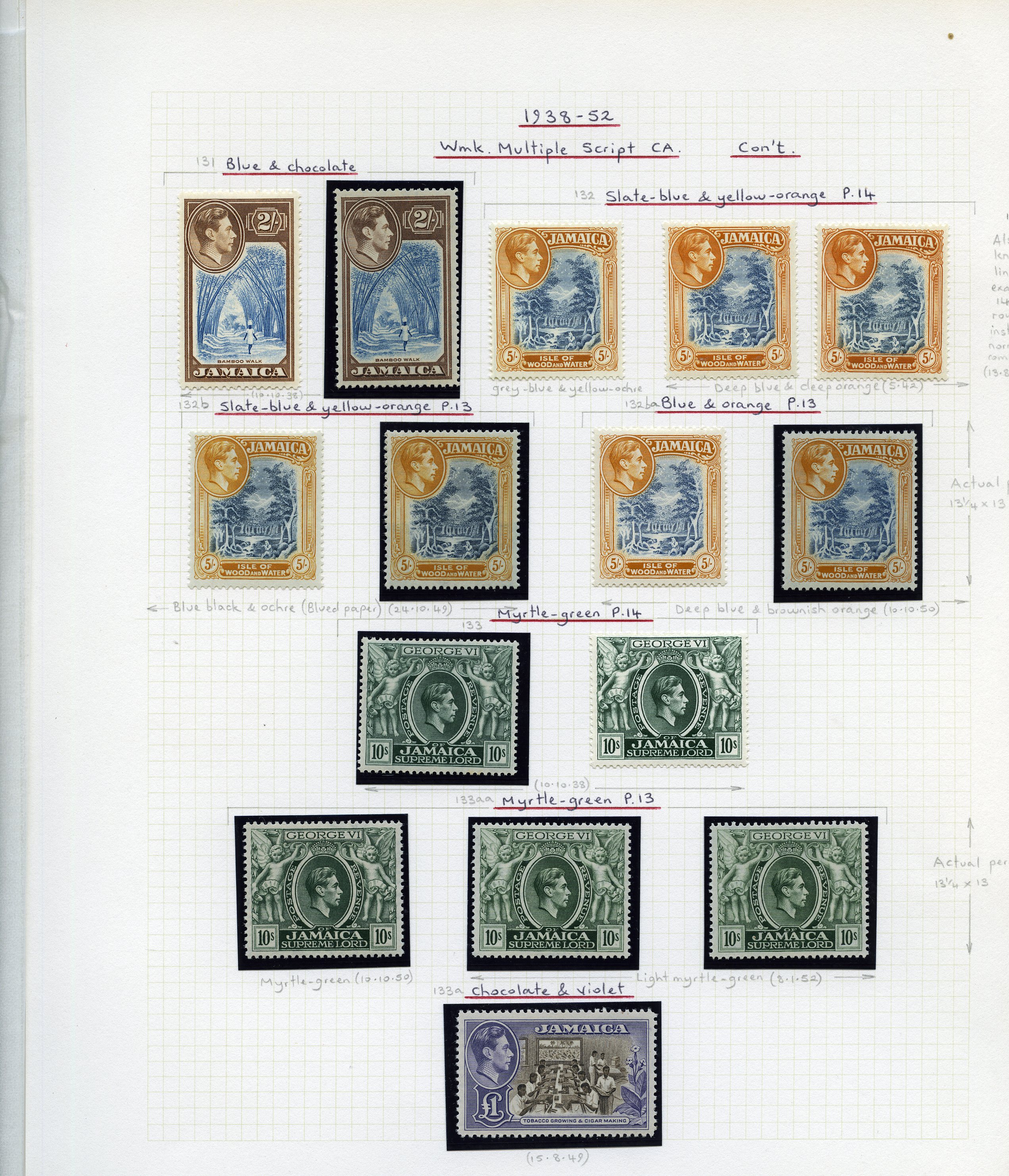 1938-52 set on leaves, with numerous shades...