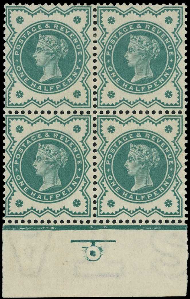 1900 ½d blue-green block of four with...