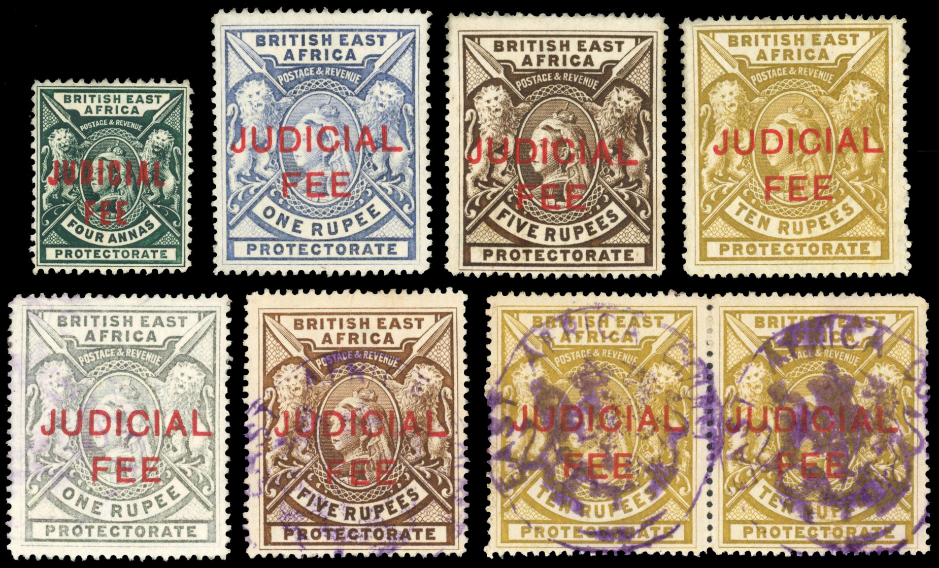 British East Africa Revenues; 1897 Judicial Fee group mint and used