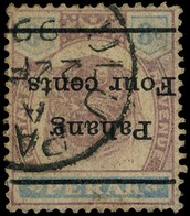 1899 4c on 8c dull purple and ultramarine with surcharge inverted, used with part Ulu Pahang CDS of 22 FE 99; slightly...
