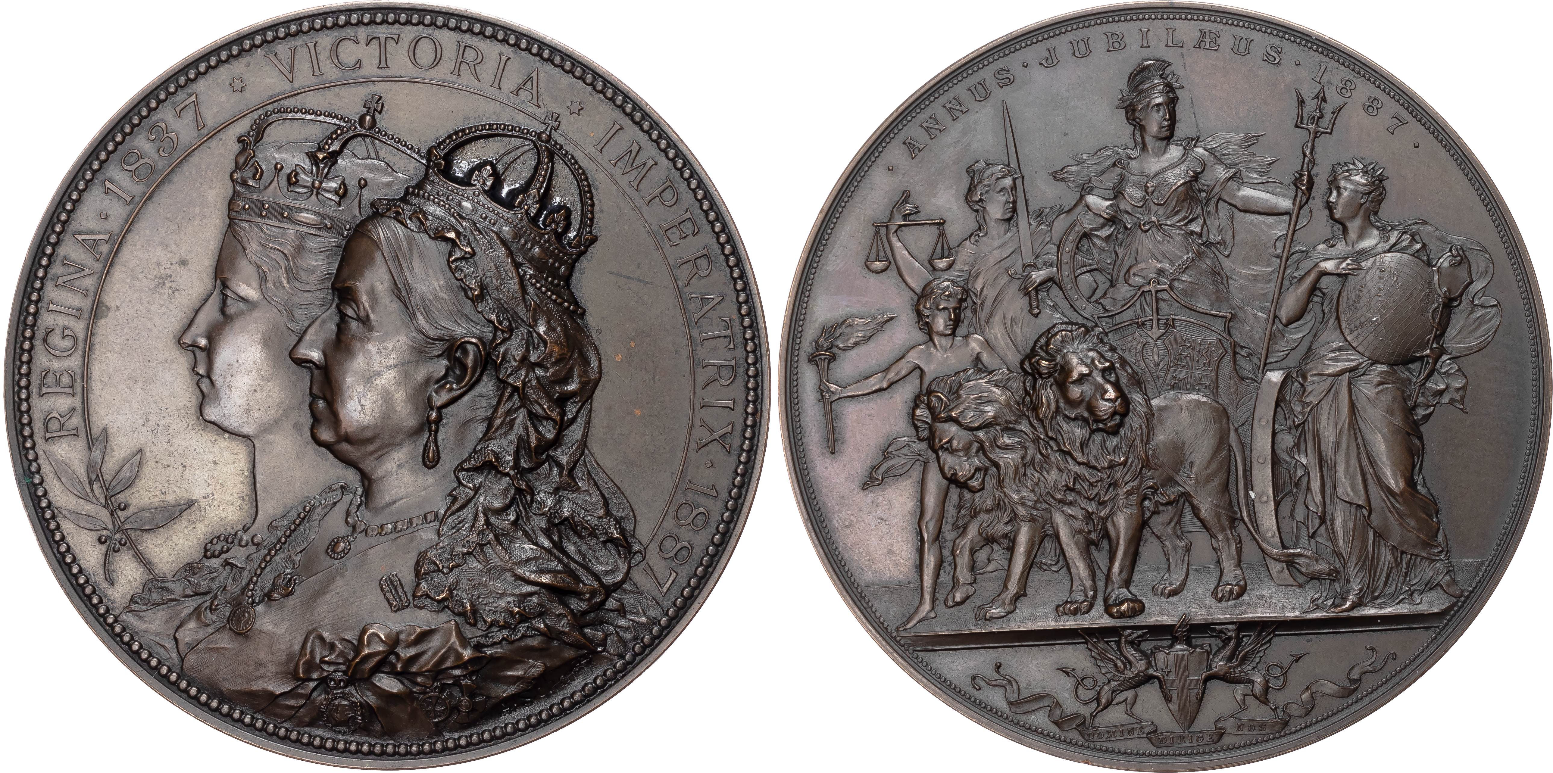 Victoria (1837-1901), Golden Jubilee, Bronze Medal (80mm/256.6gm) 1887 by A. Scharff for the City of London Series.