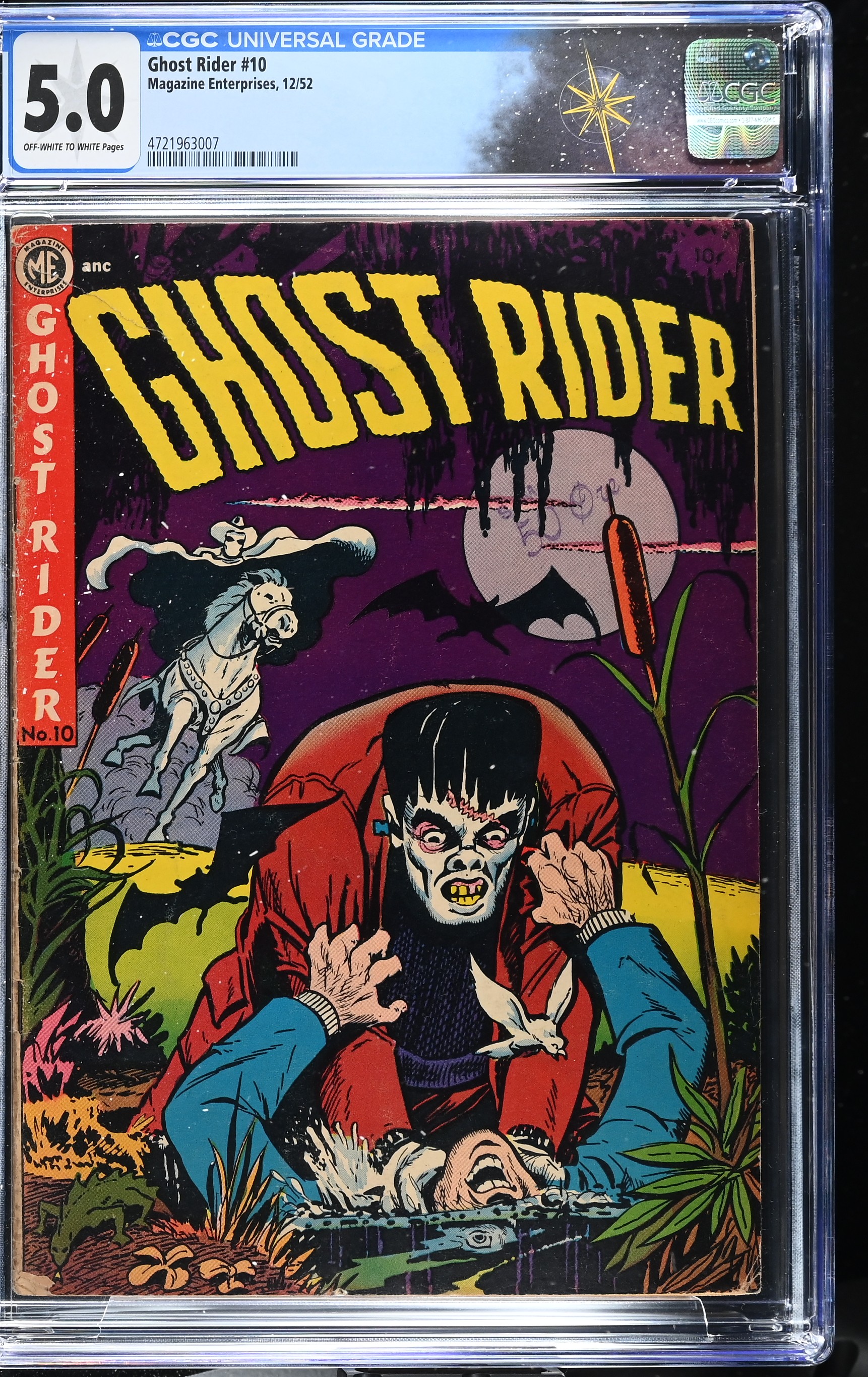 Ghost Rider #10 CGC 5.0 Frankenstein Monster Cover by Dick Ayers (Magazine Enterprises, 1952) Off-White to White Pages