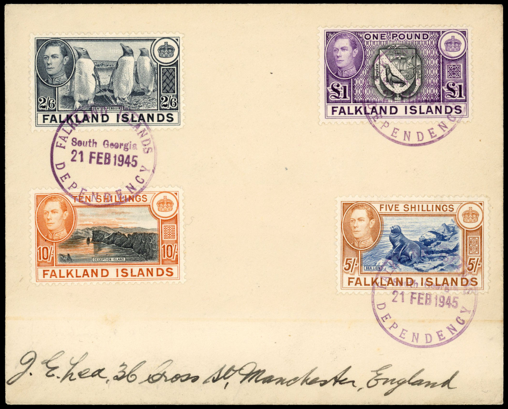 Falkland Islands Dependencies KGVI high values on individual Lea Covers 