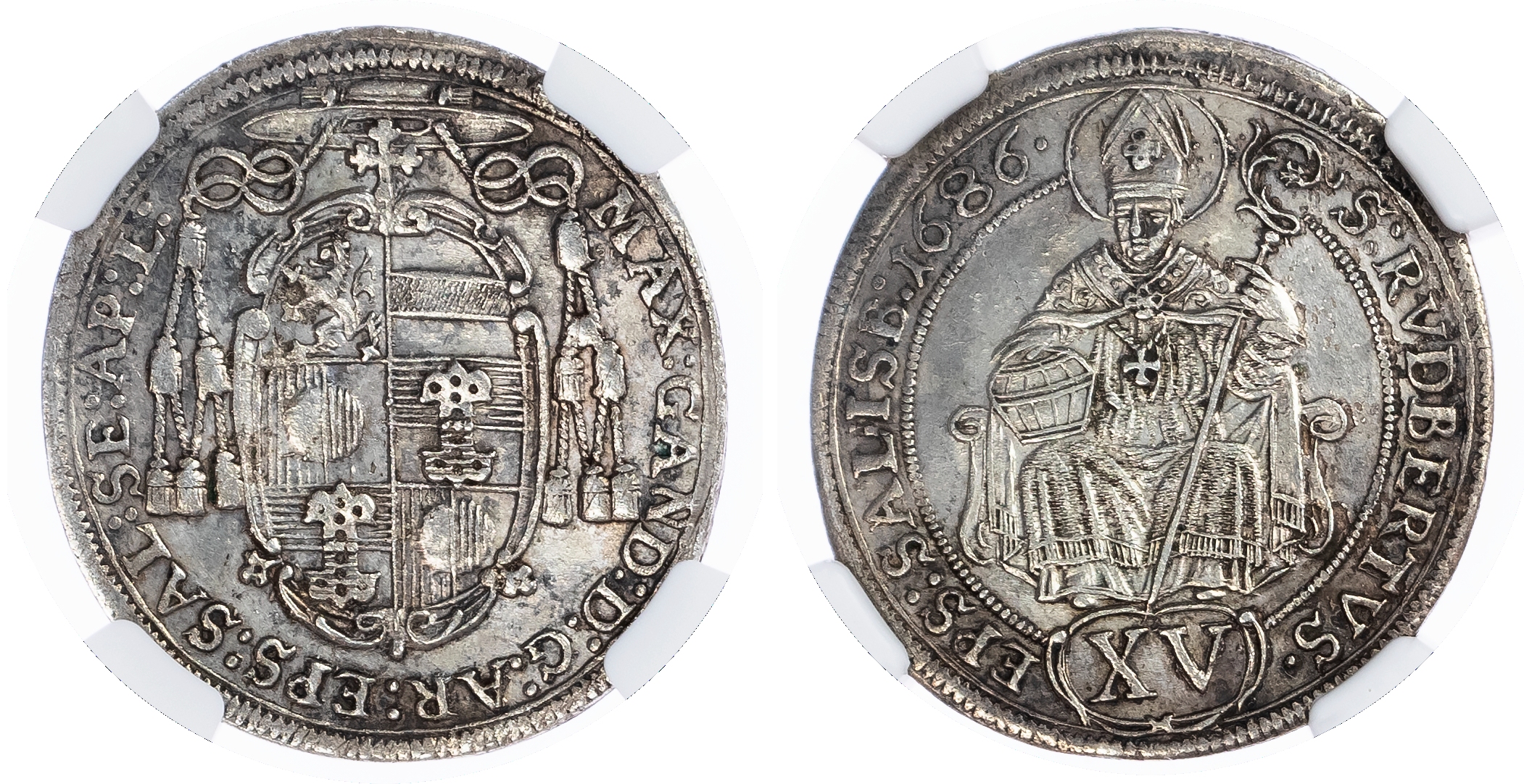 Austria, Salzburg. Max Gandolf von Kuenberg AR 15 Kreuzers. 1686. 