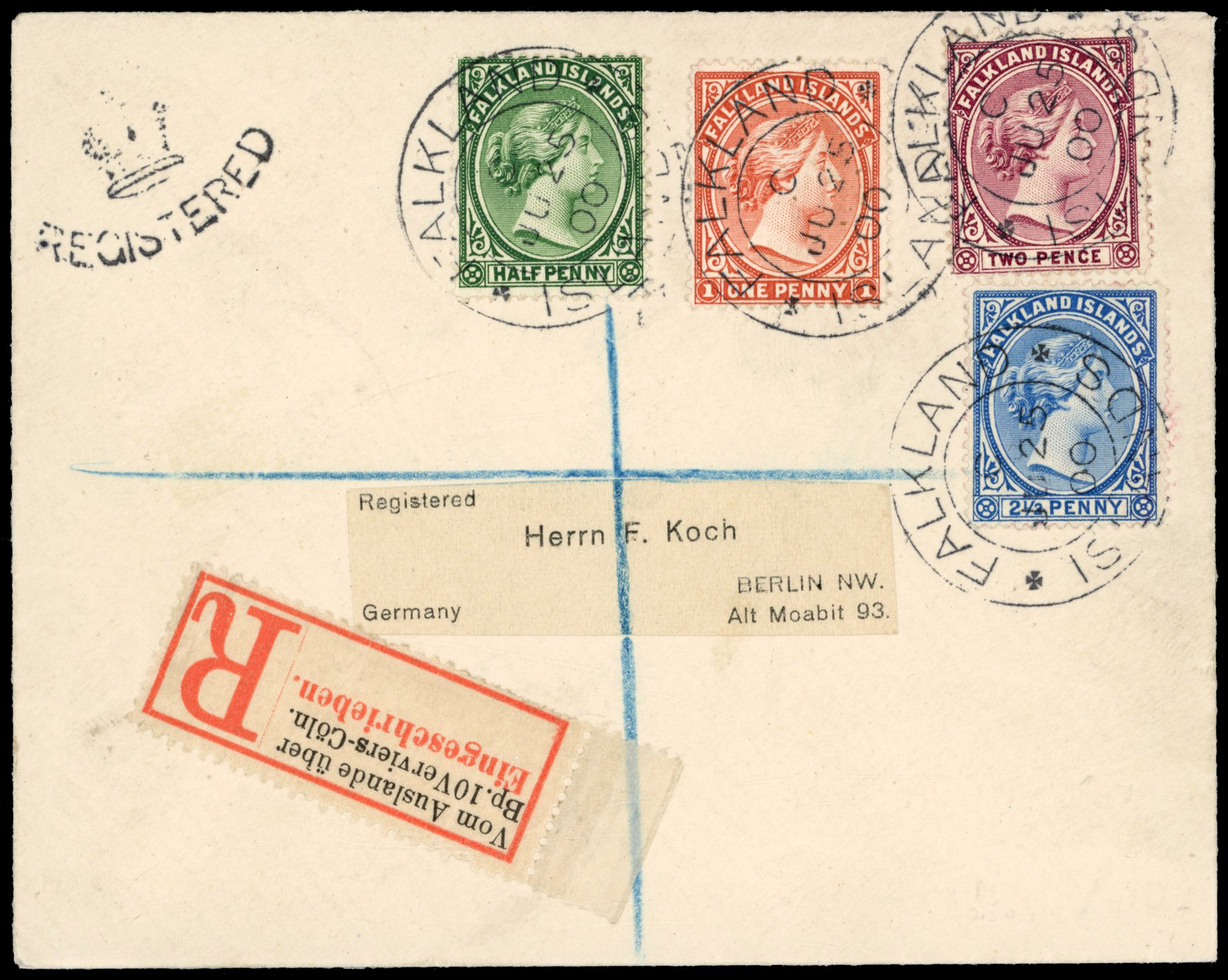 Falkland Islands 1900 registered cover to Germany