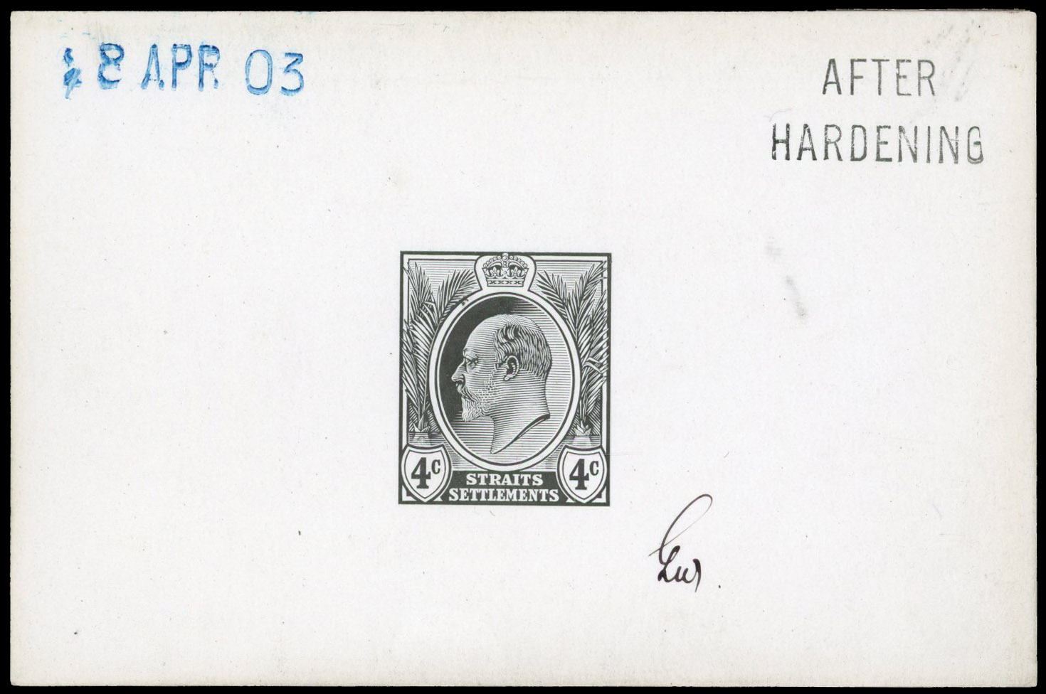 Straits Settlements 1903 4c die proof in black