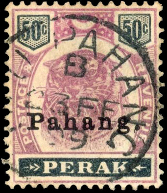 Malaya - Pahang 1898 50c dull purple and greenish black overprinted on Perak, SG 21.