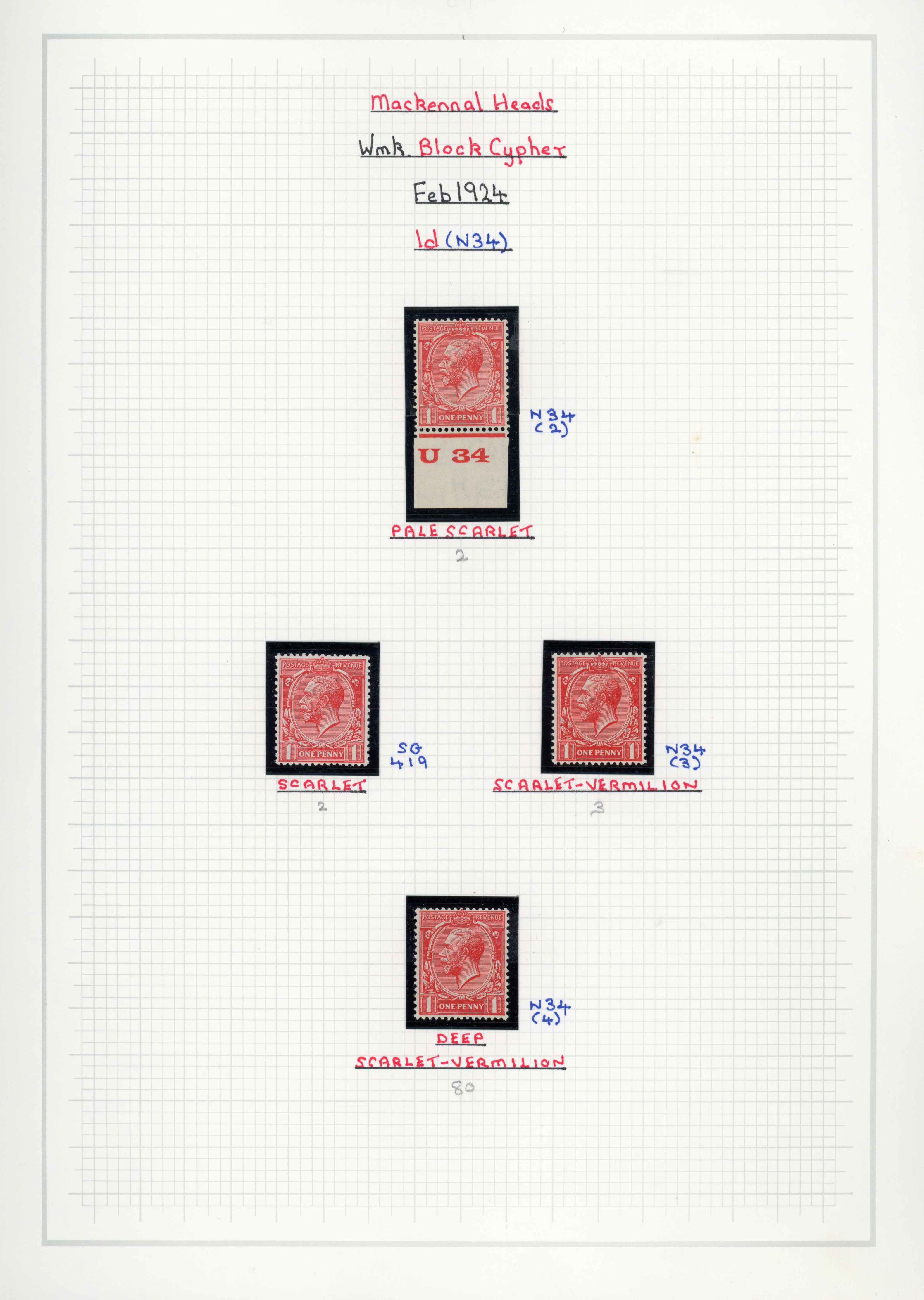 GB 1924-26 Block Cypher mint shades collection, SG 418/429
